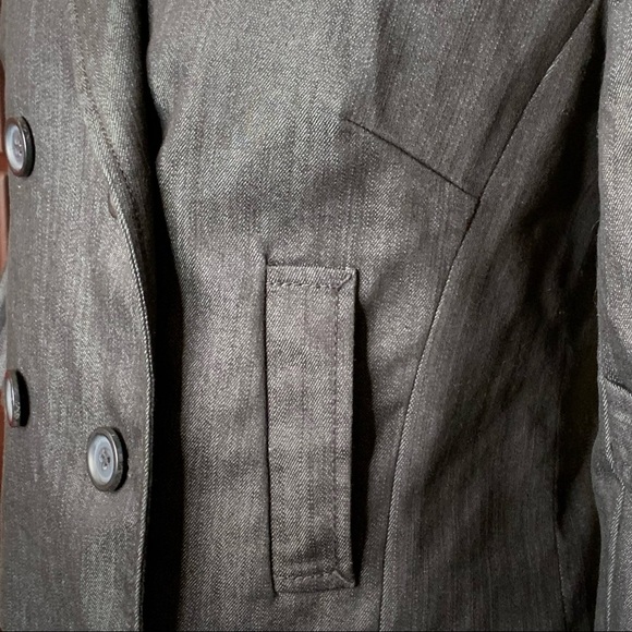 Ann Taylor LOFT ~ Dark Wash Denim Pea Coat With Gathered 3/4 Sleeves Size 8 - Picture 6 of 9